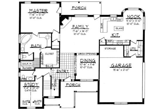 Floor Plan - Main Floor for Southern House Plan #62-140 - 4 bed, 2.5 bath