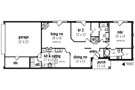 Floor Plan - Main Floor for Traditional House Plan #45-301 - 2 bed, 2 bath