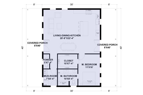 Floor Plan - Main Floor for Barndominium House Plan #1107-23 - 1 bed, 1.5 bath