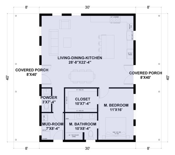 Barndominium Floor Plan - Main Floor Plan #1107-23