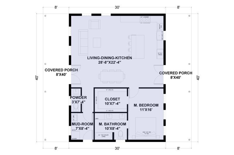 Home Plan - Floor Plan - Main Floor for Barndominium House Plan #1107-23 - 1 bed, 1.5 bath