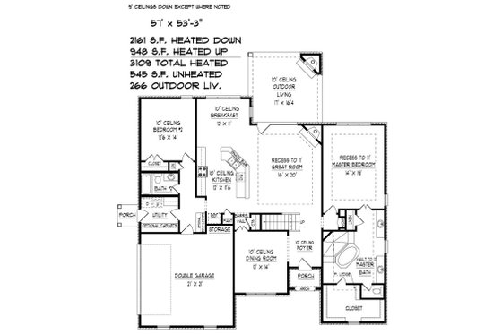 Floor Plan - Main Floor for Traditional House Plan #424-424 - 4 bed, 3 bath