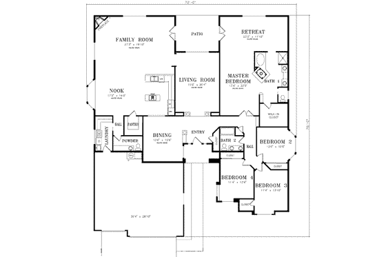 Floor Plan - Main Floor for Adobe / Southwestern House Plan #1-842 - 4 bed, 2.5 bath