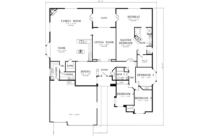 Dream House Plan - Floor Plan - Main Floor for Adobe / Southwestern House Plan #1-842 - 4 bed, 2.5 bath