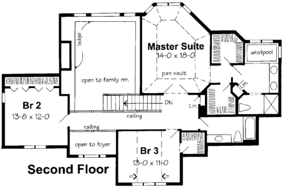 Floor Plan - Upper Floor for European House Plan #312-465 - 3 bed, 2.5 bath