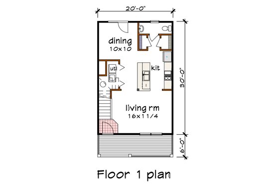 Floor Plan - Main Floor for Craftsman House Plan #79-311 - 3 bed, 2.5 bath