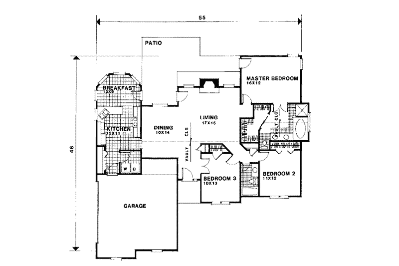 Architectural House Design - Floor Plan - Main Floor for Traditional House Plan #56-124 - 3 bed, 2 bath