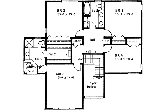 Floor Plan - Upper Floor for Traditional House Plan #126-134 - 4 bed, 2.5 bath