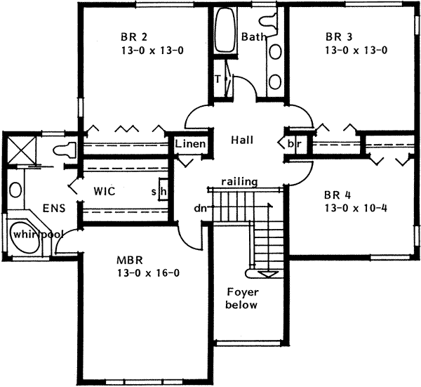Traditional Floor Plan - Upper Floor Plan #126-134