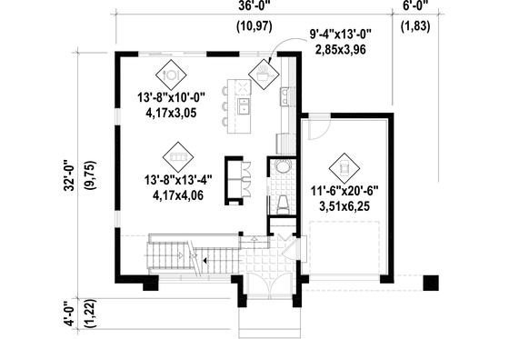 Floor Plan - Main Floor for Contemporary House Plan #25-4416 - 3 bed, 1 bath