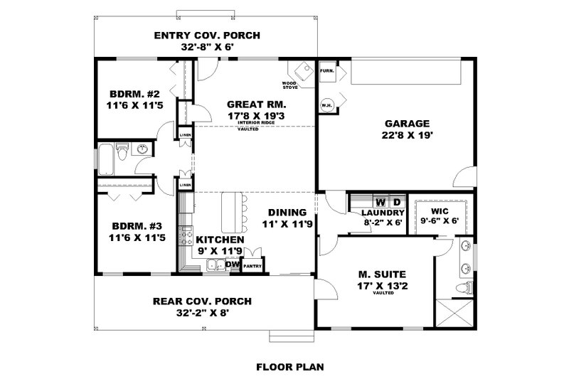 House Design - Floor Plan - Main Floor for Craftsman House Plan #117-1081 - 3 bed, 2 bath