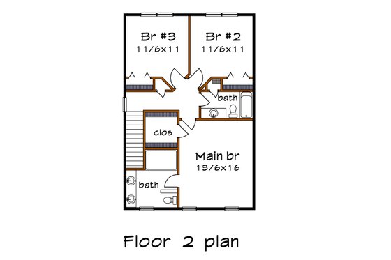 Floor Plan - Upper Floor for Craftsman House Plan #79-306 - 3 bed, 2.5 bath