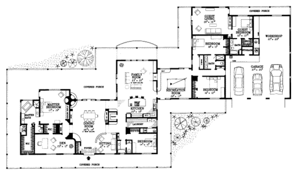 ranch style house plan - 5 beds 4 baths 5024 sq/ft plan #72-390