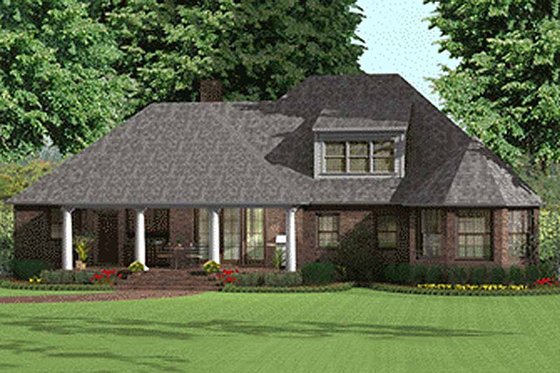 Exterior - Rear Elevation for Southern House Plan #406-143 - 3 bed, 2.5 bath