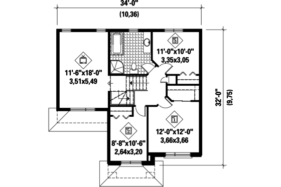 Floor Plan - Upper Floor for Contemporary House Plan #25-4276 - 3 bed, 1 bath
