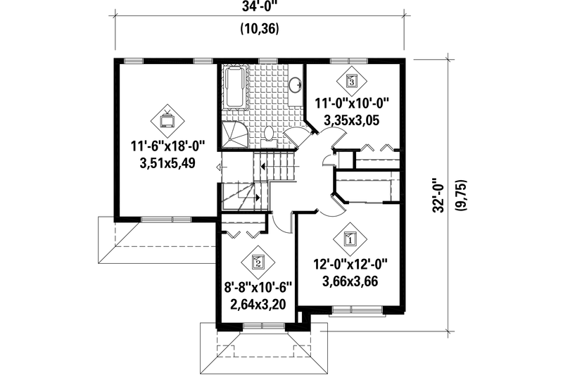 Dream House Plan - Floor Plan - Upper Floor for Contemporary House Plan #25-4276 - 3 bed, 1 bath