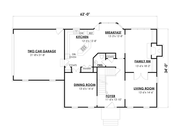 Architectural House Design - Colonial Floor Plan - Main Floor Plan #30-367
