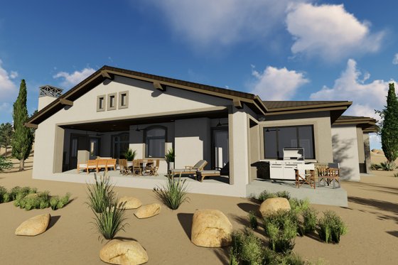 Exterior - Rear Elevation for Adobe / Southwestern House Plan #1069-16 - 3 bed, 3 bath