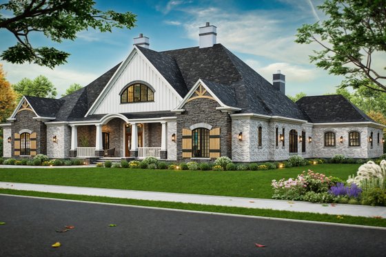 Exterior - Front Elevation 3 for European House Plan #119-350 - 3 bed, 3.5 bath