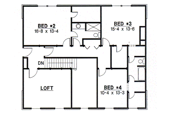 Floor Plan - Upper Floor for Colonial House Plan #67-455 - 4 bed, 3.5 bath