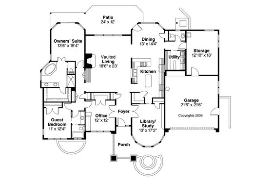 Floor Plan - Main Floor for Ranch House Plan #124-522 - 2 bed, 2.5 bath