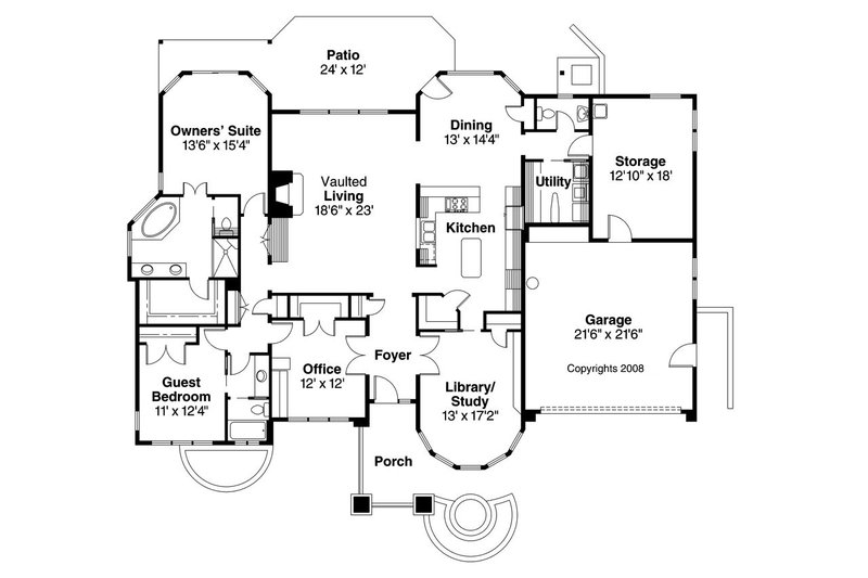 Home Plan - Floor Plan - Main Floor for Ranch House Plan #124-522 - 2 bed, 2.5 bath