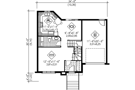 Floor Plan - Main Floor for Traditional House Plan #25-2157 - 3 bed, 1.5 bath