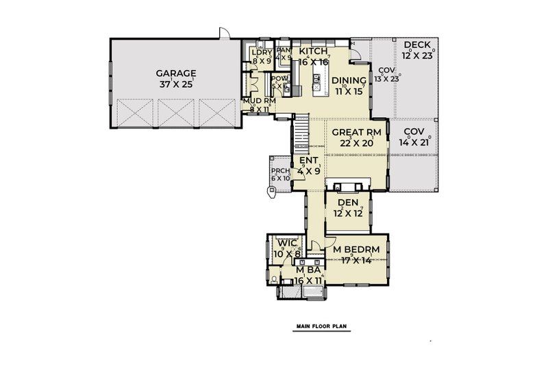 House Blueprint - Floor Plan - Main Floor for Contemporary House Plan #1070-88 - 3 bed, 2.5 bath