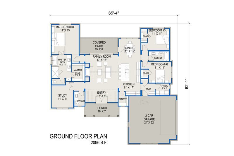 House Design - Floor Plan - Main Floor for Farmhouse House Plan #1103-2 - 3 bed, 2.5 bath