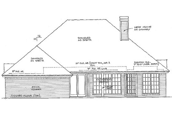 Exterior - Rear Elevation for European House Plan #310-936 - 3 bed, 2.5 bath