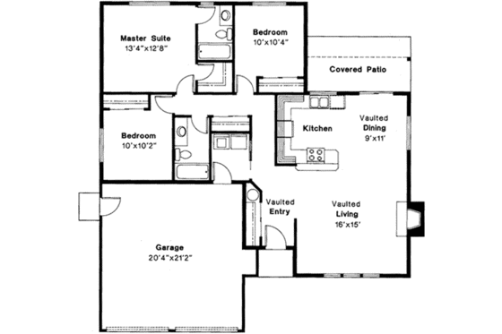 Floor Plan - Main Floor for Ranch House Plan #124-183 - 3 bed, 2 bath