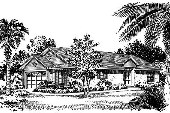 Exterior - Front Elevation for Mediterranean House Plan #417-116 - 3 bed, 2 bath