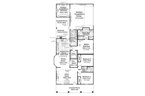 Floor Plan - Main Floor for Farmhouse House Plan #21-524 - 3 bed, 2 bath