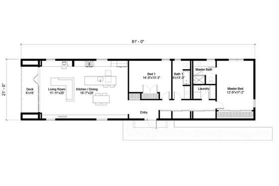 Floor Plan - Main Floor for Modern House Plan #497-25 - 2 bed, 2 bath