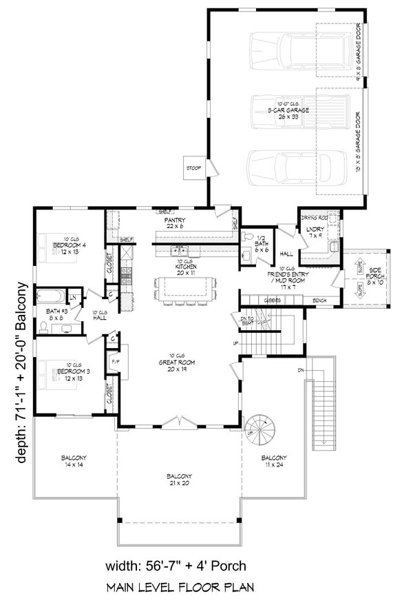 Contemporary Floor Plan - Main Floor Plan #932-1170