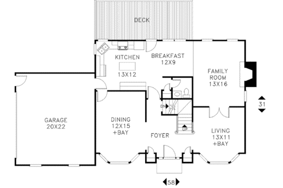 Floor Plan - Main Floor for European House Plan #56-160 - 4 bed, 2.5 bath