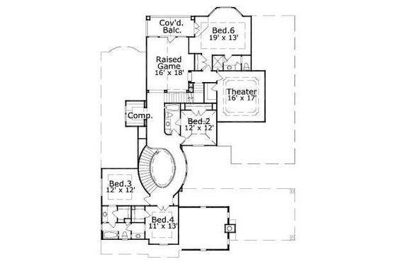 Floor Plan - Upper Floor for European House Plan #411-851 - 6 bed, 5 bath