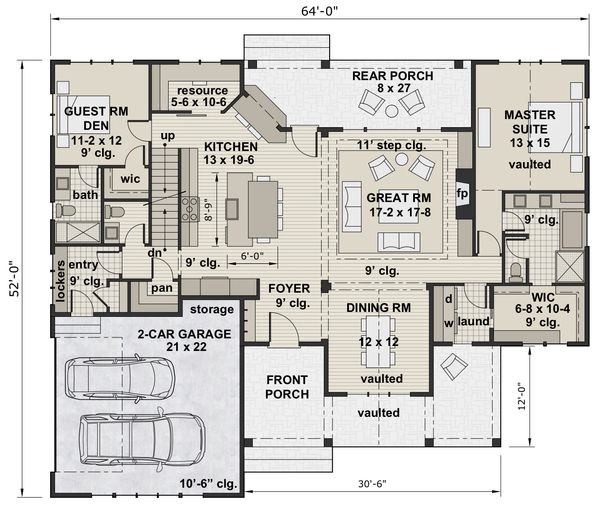 Architectural House Design - Farmhouse Floor Plan - Main Floor Plan #51-1140