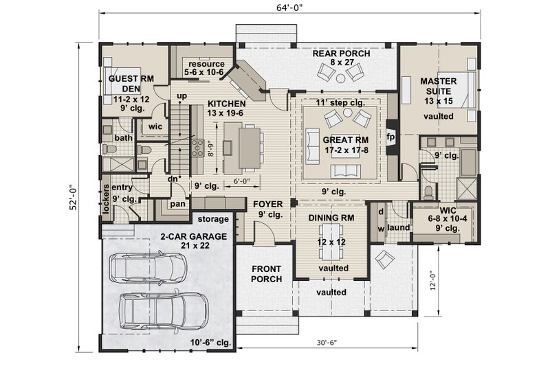 Home Plan - Floor Plan - Main Floor for Farmhouse House Plan #51-1140 - 4 bed, 3.5 bath