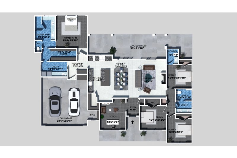 House Blueprint - Floor Plan - Main Floor for Farmhouse House Plan #1110-10 - 4 bed, 2.5 bath