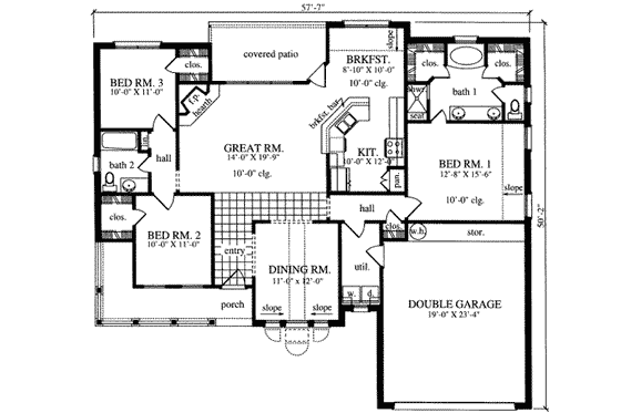 Floor Plan - Main Floor for Traditional House Plan #42-291 - 3 bed, 2 bath