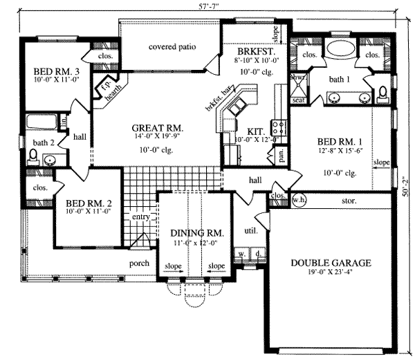 Floor Plan - Main Floor for Traditional House Plan #42-291 - 3 bed, 2 bath