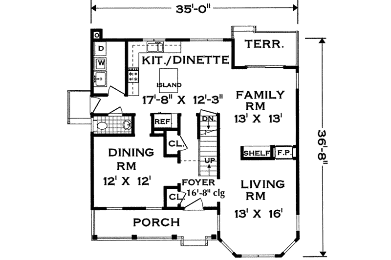 House Blueprint - Floor Plan - Main Floor for Farmhouse House Plan #3-197 - 4 bed, 2.5 bath