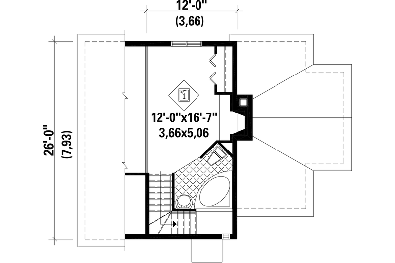 House Blueprint - Floor Plan - Upper Floor for Cabin House Plan #25-4529 - 1 bed, 2 bath