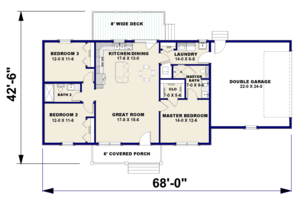 Floor Plan - Main Floor for Ranch House Plan #44-239 - 3 bed, 2 bath