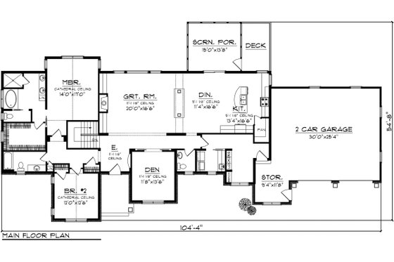 Floor Plan - Main Floor for Ranch House Plan #70-1140 - 2 bed, 2.5 bath