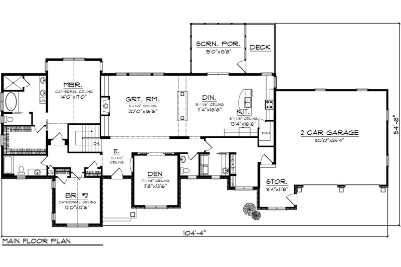 House Plan Design - Floor Plan - Main Floor for Ranch House Plan #70-1140 - 2 bed, 2.5 bath