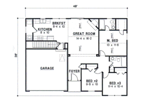 Floor Plan - Main Floor for Traditional House Plan #67-666 - 3 bed, 2 bath