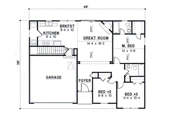 Floor Plan - Main Floor for Traditional House Plan #67-666 - 3 bed, 2 bath