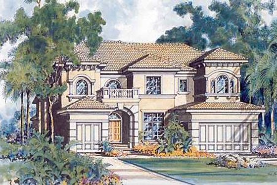 Exterior - Front Elevation for Mediterranean House Plan #420-159 - 5 bed, 6.5 bath